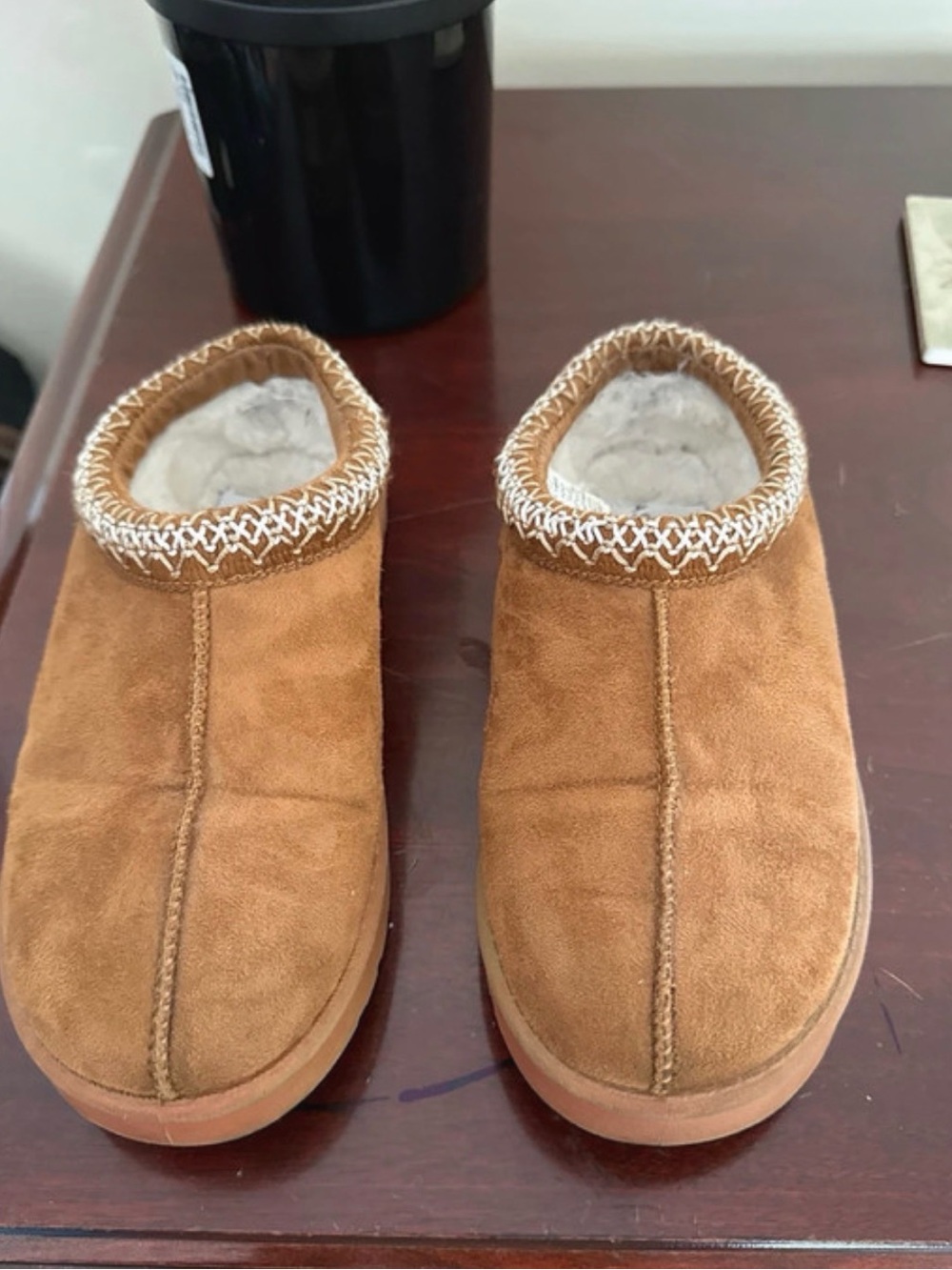Cozy Kids Suede Moccasin Slippers in Chestnut Brown